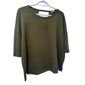 Olive green blouse Keyhole back hip length size large